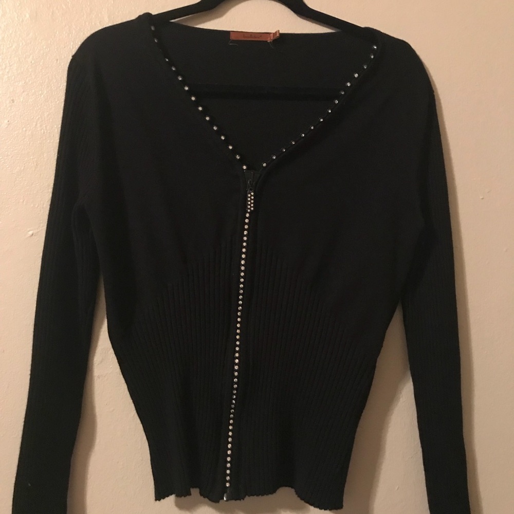Diamond zipper sweater-black